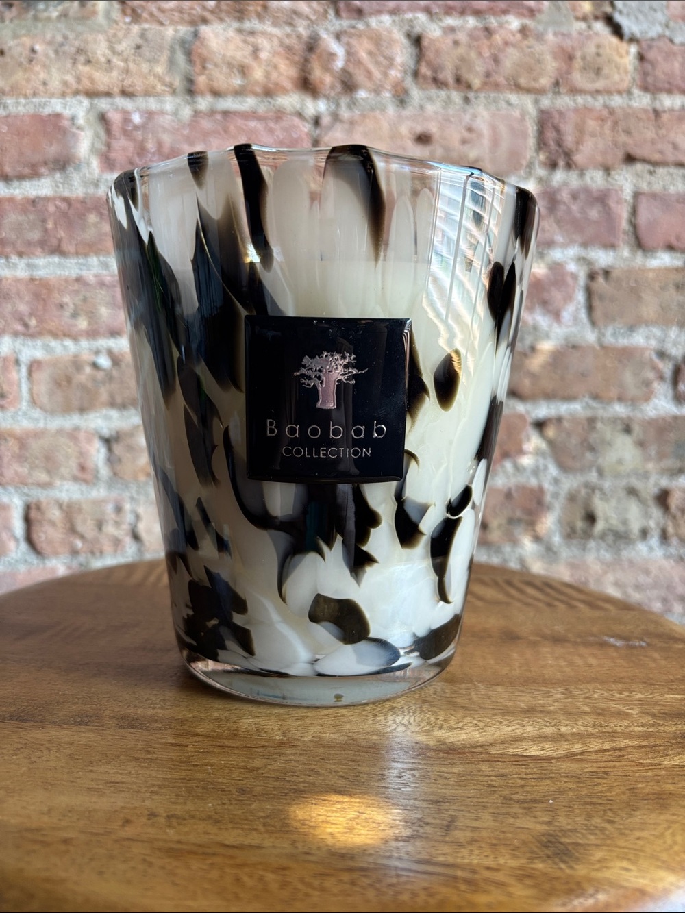 Baobab Collection Black and White Marbled Glass Candle Holder